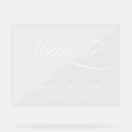 Romantische witte kalligrafie bruiloft welkom acryl bord (Voorkant)