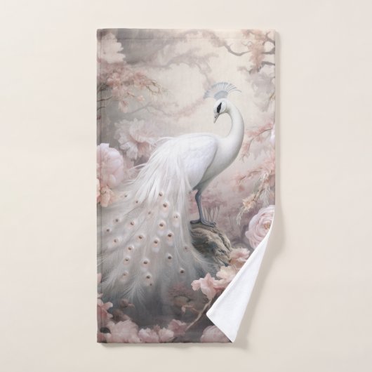 Romantische witte pauw en blos roze bloemen bad handdoek (Handdoek)