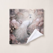Romantische witte pauw en blos roze bloemen bad handdoek (Wasdoekje)