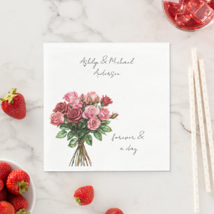 Romantische witte rode roze rozen bloem bruiloft servet