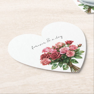 Romantische witte rode roze rozen bloemenbruiloft kartonnen onderzetters
