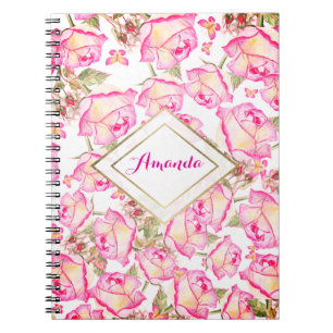 Romantische witte roze gele zomer roos bloemmotief notitieboek