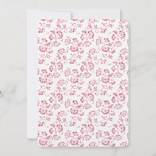 Romantische witte roze glitter bloemenbruiloft kaart (Achterkant)