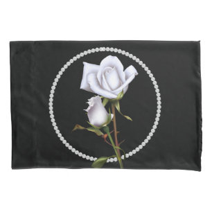 Romantische Witte Rozen Elegante Bloemenge Glam Zw Kussensloop