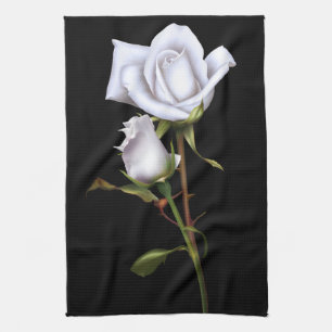 Romantische Witte Rozen Elegante Bloemenge Glam Zw Theedoek
