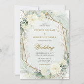 Romantische witte rozen Eucalyptus groen en goud Kaart (Voorkant)