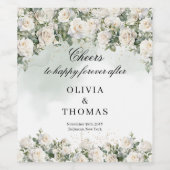 Romantische witte rozen Eucalyptus groen en goud Wijn Etiket (Enkel label)