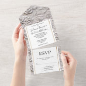 Romantische witte rozen faux lederen bruiloft all in one uitnodiging (Afscheurbaar)