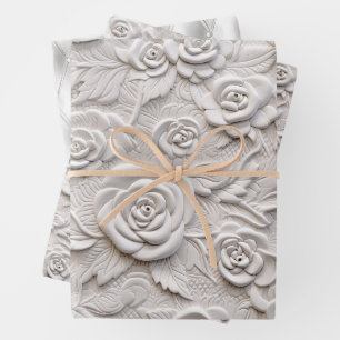 Romantische witte rozen faux lederen bruiloft inpakpapier vel