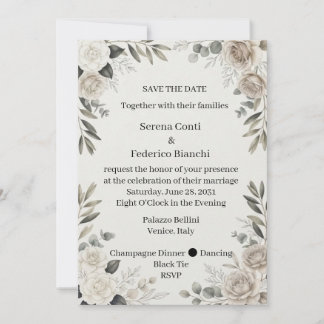 Romantische Witte Rozen Groene Save the Date Uitno Kaart