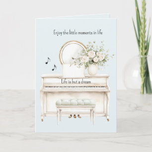 Romantische Witte Rozen Piano het leven is maar ee Kaart
