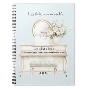 Romantische Witte Rozen Piano het leven is maar ee Notitieboek