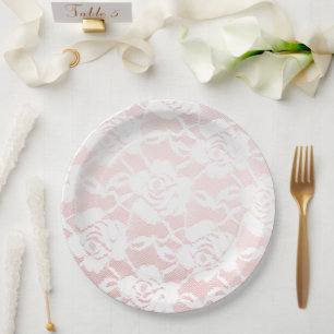 Romantische witte rozen roze ombre bruiloft papieren bordje