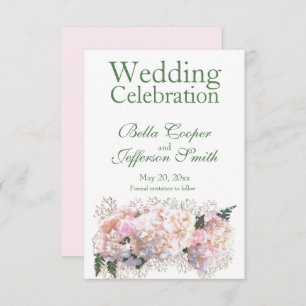 Romantische witte zwarte hydrangeas roze toses save the date