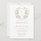 Romantische Zachte Blush Witte Monogram Crest Brui Kaart (Voorkant)