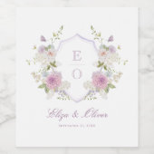 Romantische zachte pastel monogram crest bruiloft wijn etiket (Enkel label)