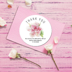 Romantische zachte roze bedankt ronde sticker