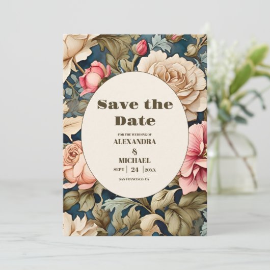 Romantische Zachte Roze Bloemen Bruiloft Save The Date (Staand voorkant)