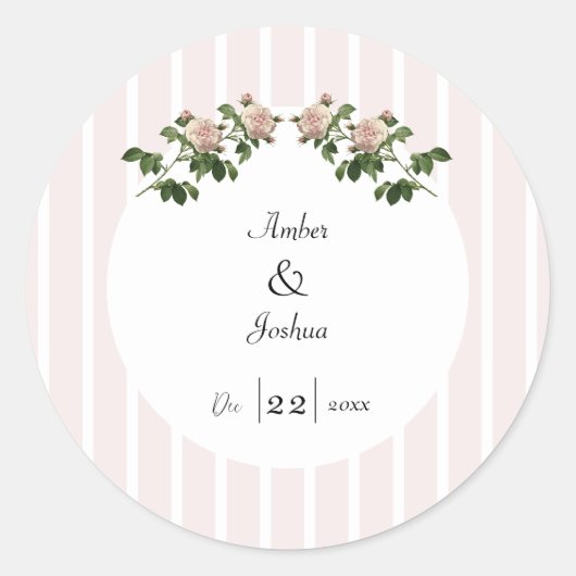 Romantische Zachte Roze Bruiloft Sticker (Voorkant)