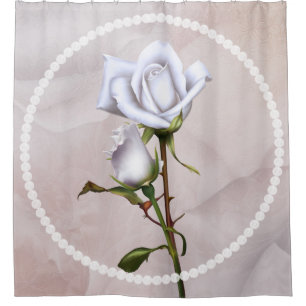 Romantische zachte witte rozen elegante bloemrijke douchegordijn