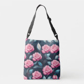 romantische, zarte, rosa Rosen Muster Crossbody Tas (Achterkant)
