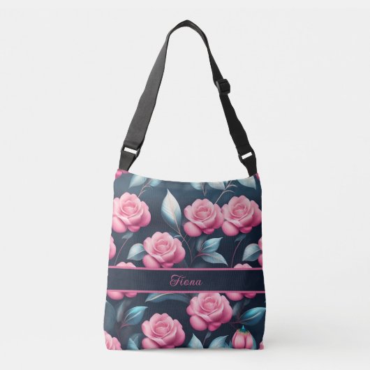 romantische, zarte, rosa Rosen Muster Crossbody Tas (Voorkant)