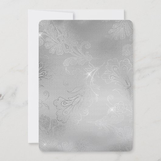 Romantische Zilveren Kant Bruiloft Kaart (Achterkant)