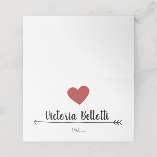 Romantische zitplaatskaart - Hart en Pijl (Buitenkant ongevouwen)