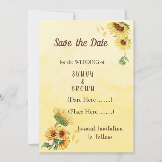 Romantische Zonnebloem Landelijke Geel Save The Date (Voorkant)