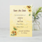 Romantische Zonnebloem Landelijke Geel Save The Date (Staand voorkant)