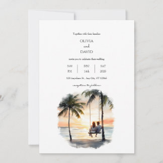 Romantische Zonsondergang Beachside Swing Palm Tre Kaart