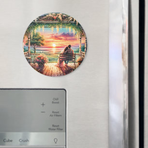 Romantische Zonsondergang Veranda Illustratie Magneet