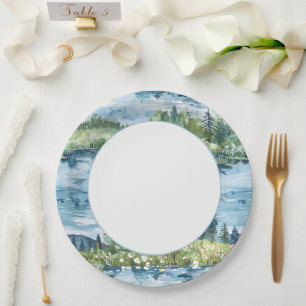 Romantische zwanen blauwe waterlelies bruiloft papieren bordje