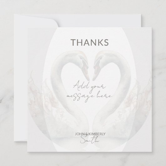 Romantische zwanen bruiloft dank je kaart (Voorkant)