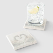 Romantische Zwanen Monogram Stenen Onderzetter (Zijkant)