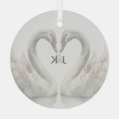 Romantische Zwanen Trouwpaar Monogram Glas Ornament (Achterkant)