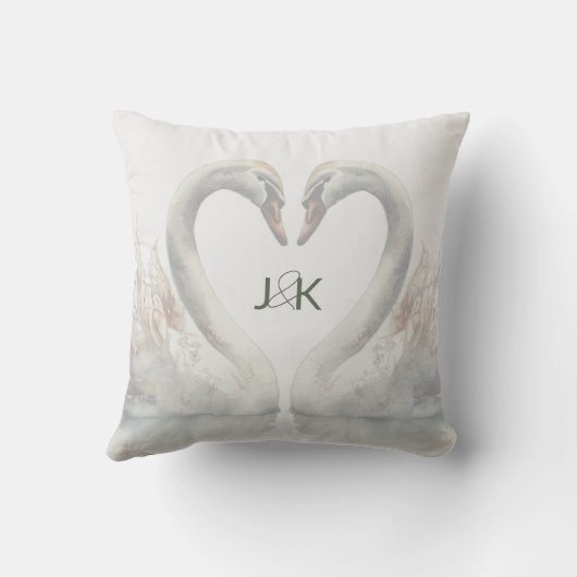 Romantische Zwanen Trouwpaar Monogram Kussen (Achterkant)
