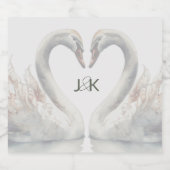 Romantische Zwanen Trouwpaar Monogram Sparkling Wijnetiket (Enkel label)