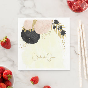 Romantische zwarte en roze bloemen gouden luiers servet