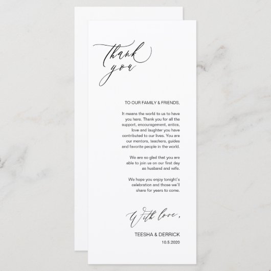 Romantische zwarte script plaats instelling dank u programma (Voorkant / Achterkant)