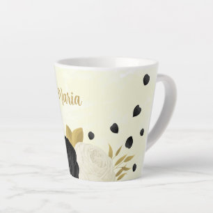 Romantische zwarte & witte bloemen gouden trouw latte mok