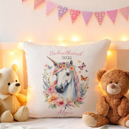 Romantisches Einhorn mit Blumen - Schulkind 2025 | Kussen
