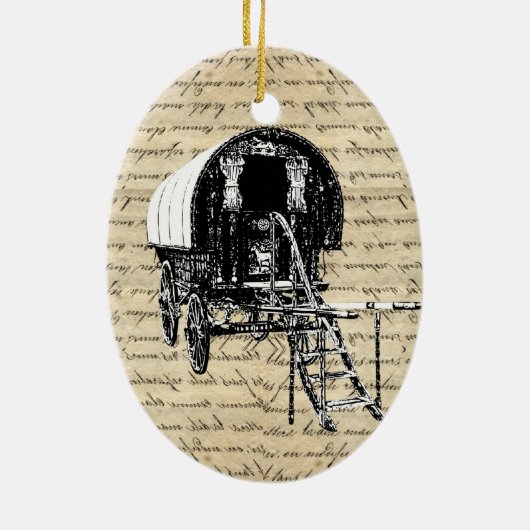 Romany Gypsy wagen Keramisch Ornament (Achterkant)