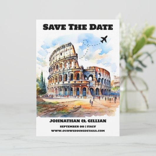 Rome bestemming bruiloft save the date modern (Staand voorkant)