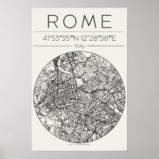 Rome City Map Poster circular Minimal Wall Art