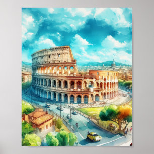 Rome Colosseum Italië Waterverf Kunst Poster
