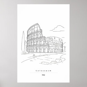 Rome Colosseum Minimalistische Lijn Kunst Reispost Poster