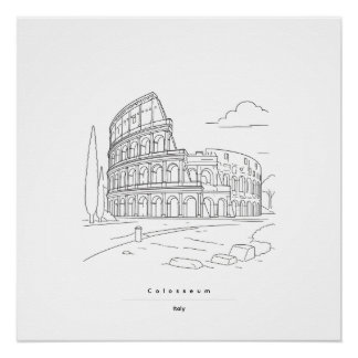 Rome Colosseum Minimalistische Lijnkunst Reisposte Perfect Poster