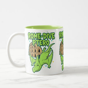 Rome-Dive Ptero Schattige Dinosaur & Colosseum Rei Tweekleurige Koffiemok