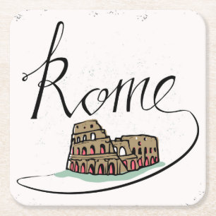 Rome Hand Lettered Design Vierkante Kartonnen Onderzetter
